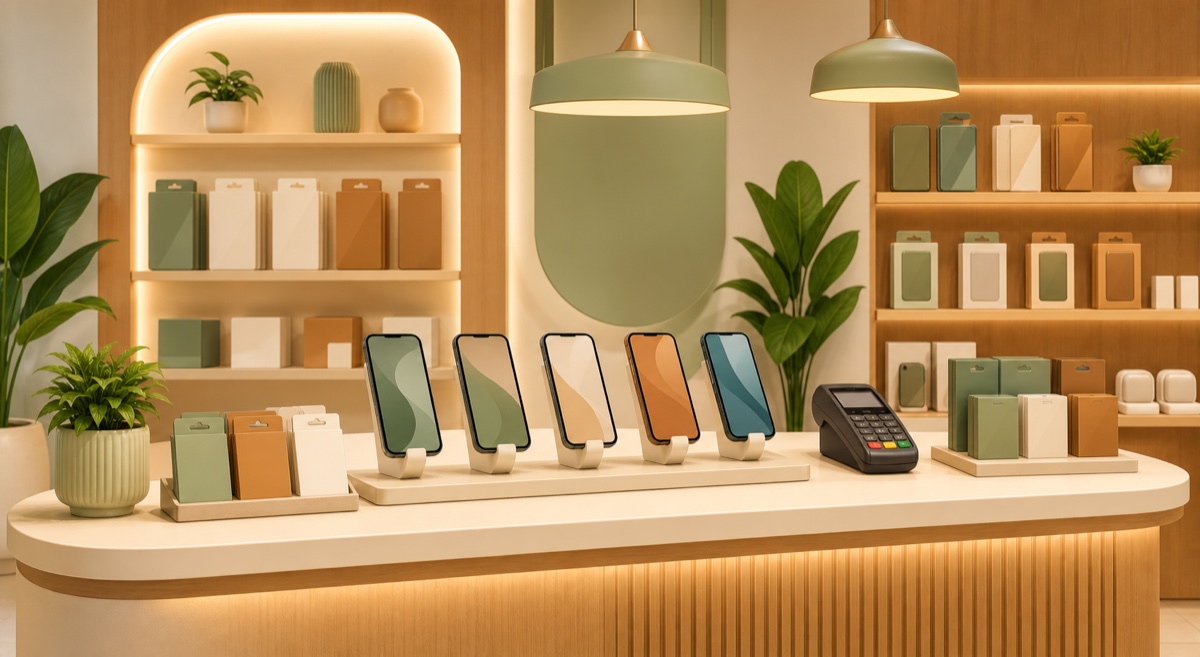 手機店購買 SIM 卡的情境插畫